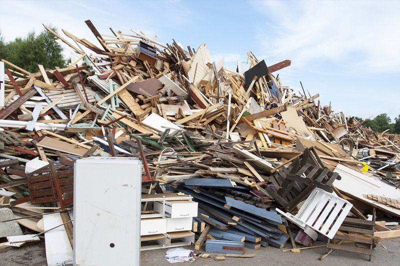 Large pile of construction debris ready for hauling