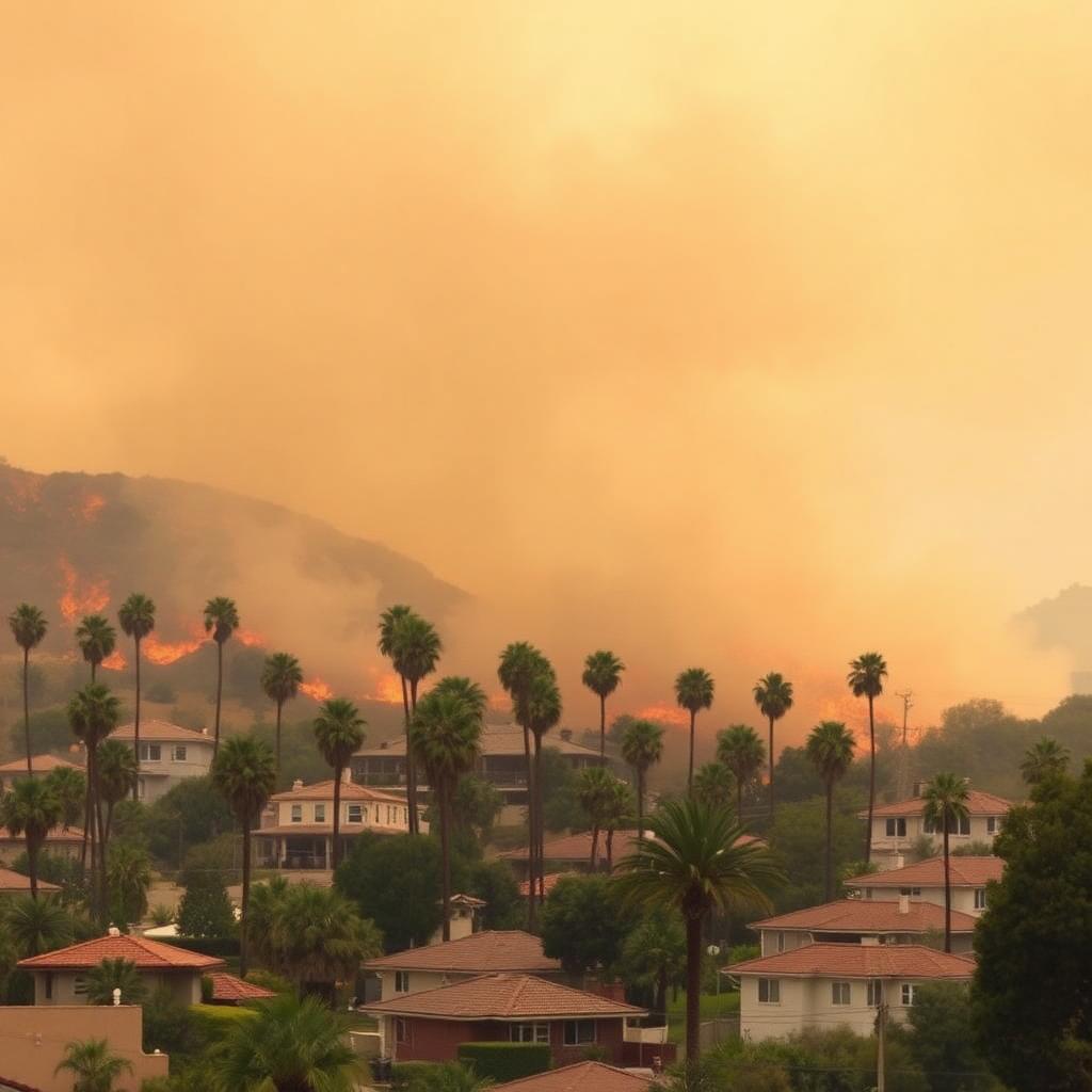Wildfire burning through a California hillside neighborhood